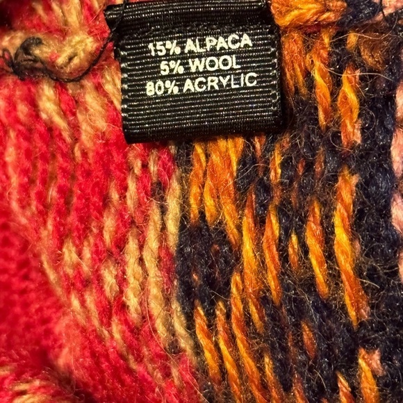 Alpaca Connection Made In Peru Fair Isle Aztec Front Zip Hooded Cardigan Pom Pom - Picture 3 of 13